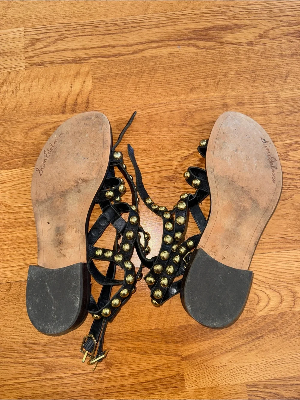 Sam Edelman Black Estella Gladiator Studded Strappy Flat Sandals